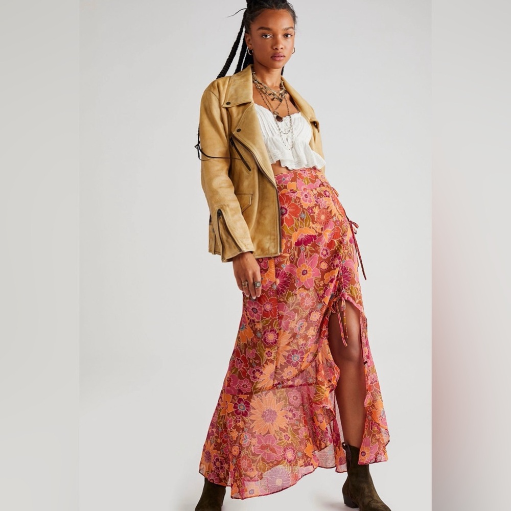 Free People Ruffle Edge Floral Wrap Maxi Skirt Size 4